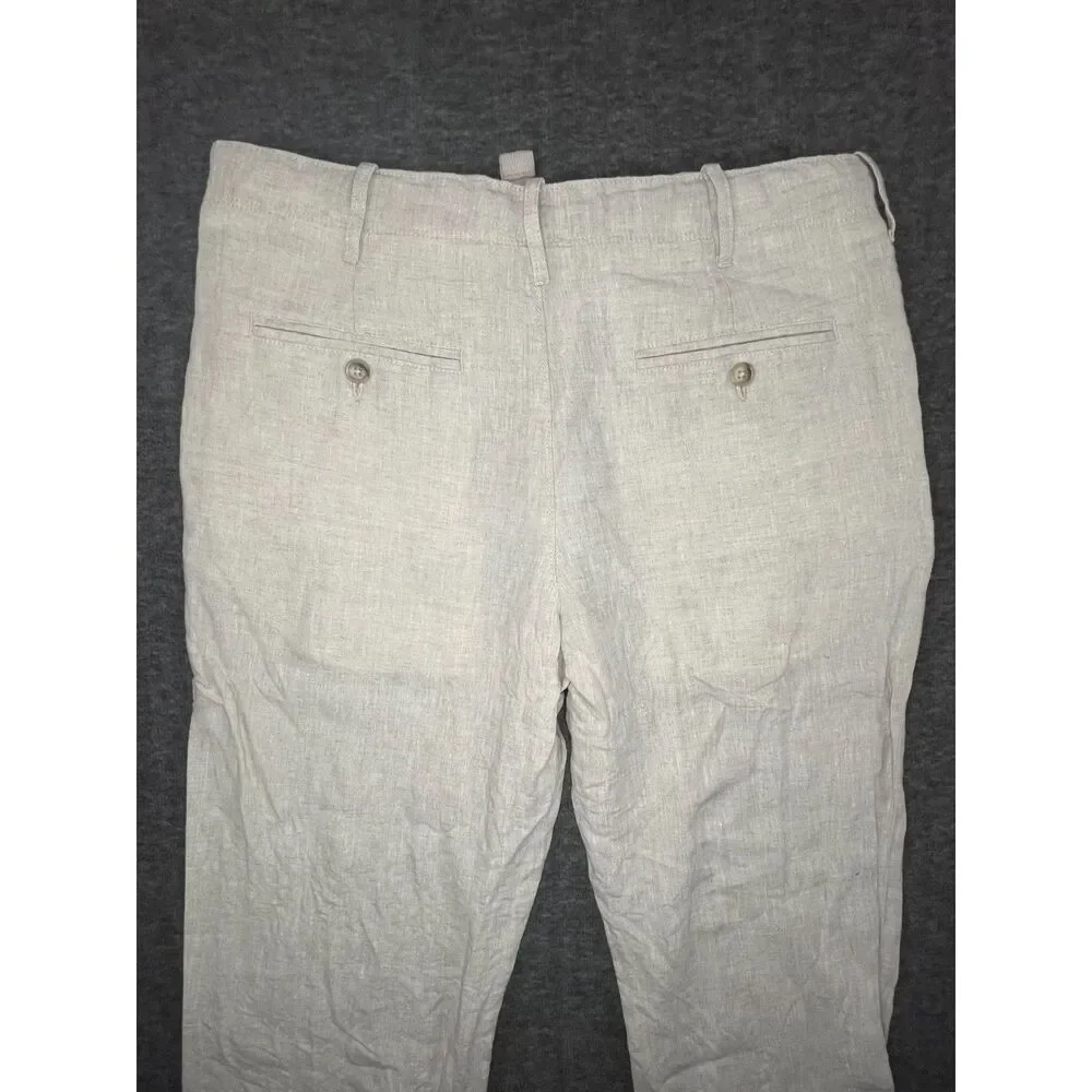 Perry Ellis Size 29(31) 100% Linen Flat Front Dress Pants Button Fly Cream Beach